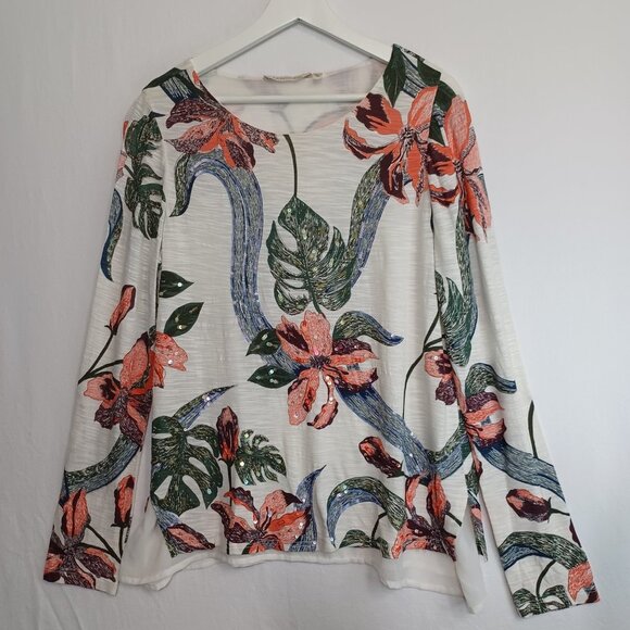Soft Surroundings Floral Sequin Tunic Multicolor Petal Appeal Blouse Size Medium - Picture 8 of 9